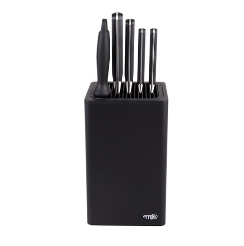 Square Universal Knife Block Black Matte Crock and Pickle