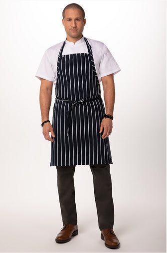 Bib Apron No Pocket - Navy and White Stripe