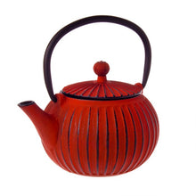 Cast Iron Teapot 500ml Ribbed Red Black